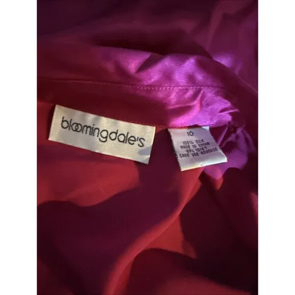 Bloomingdale's Silk Blouse Womens Sz 10 Pink Button Down Shirt Removable Tie Top - Picture 7 of 7